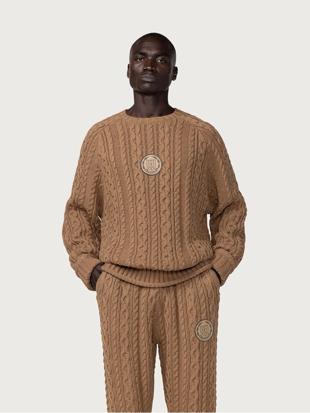 HONOR THE GIFT MEN CABLE KNIT JUMPER SWEATER TAN Small